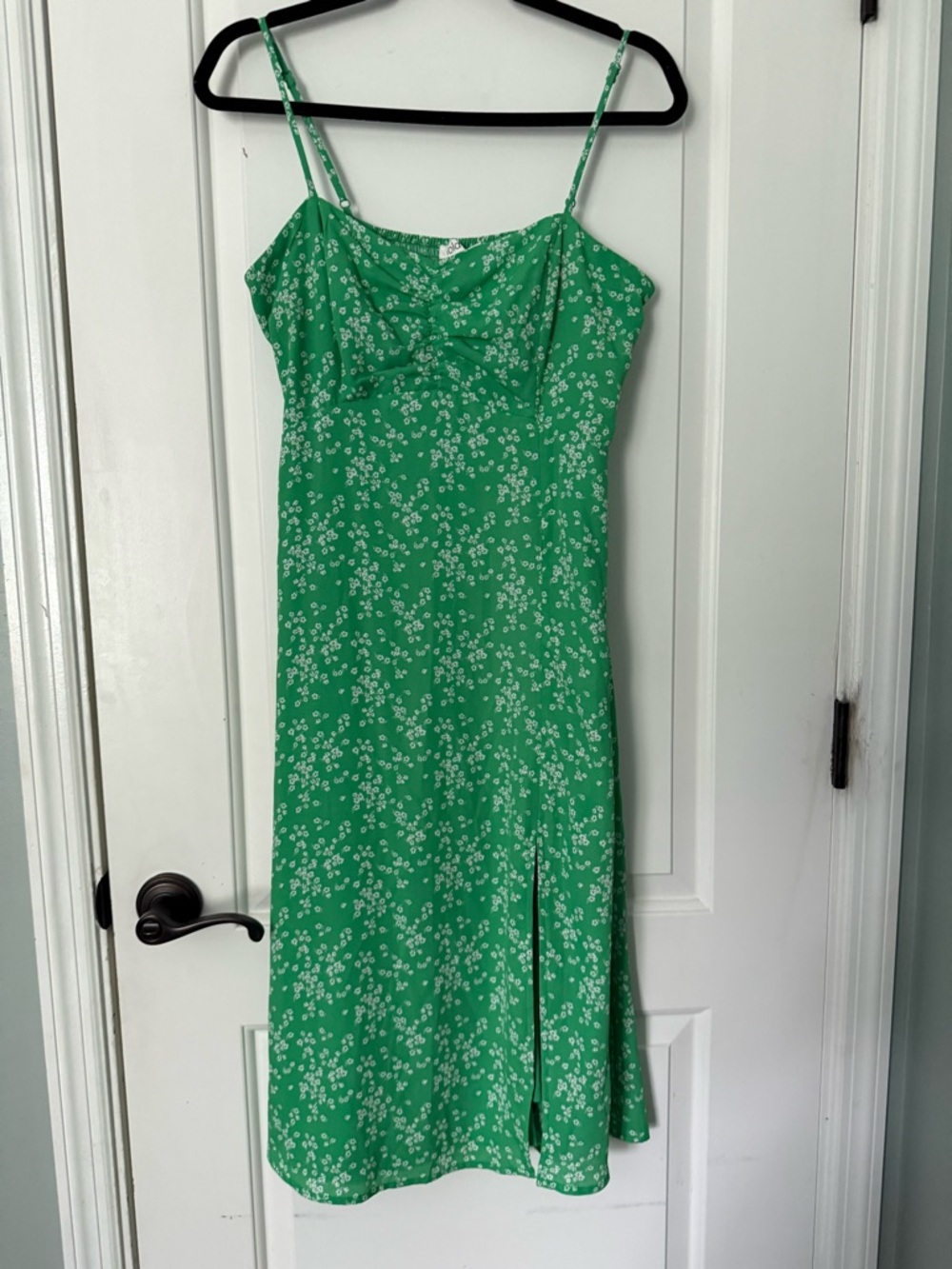 Emerald Floral Midi Slip Dress with Side Slit